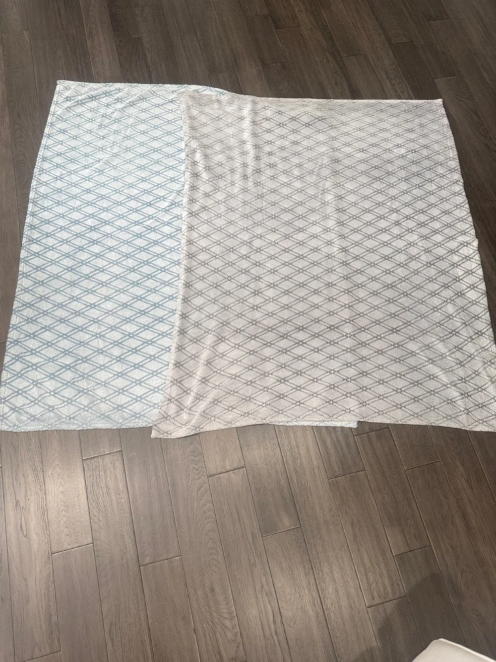 Bundle of Light Blue & gray Geometric plush Throw Blankets 57.5x46